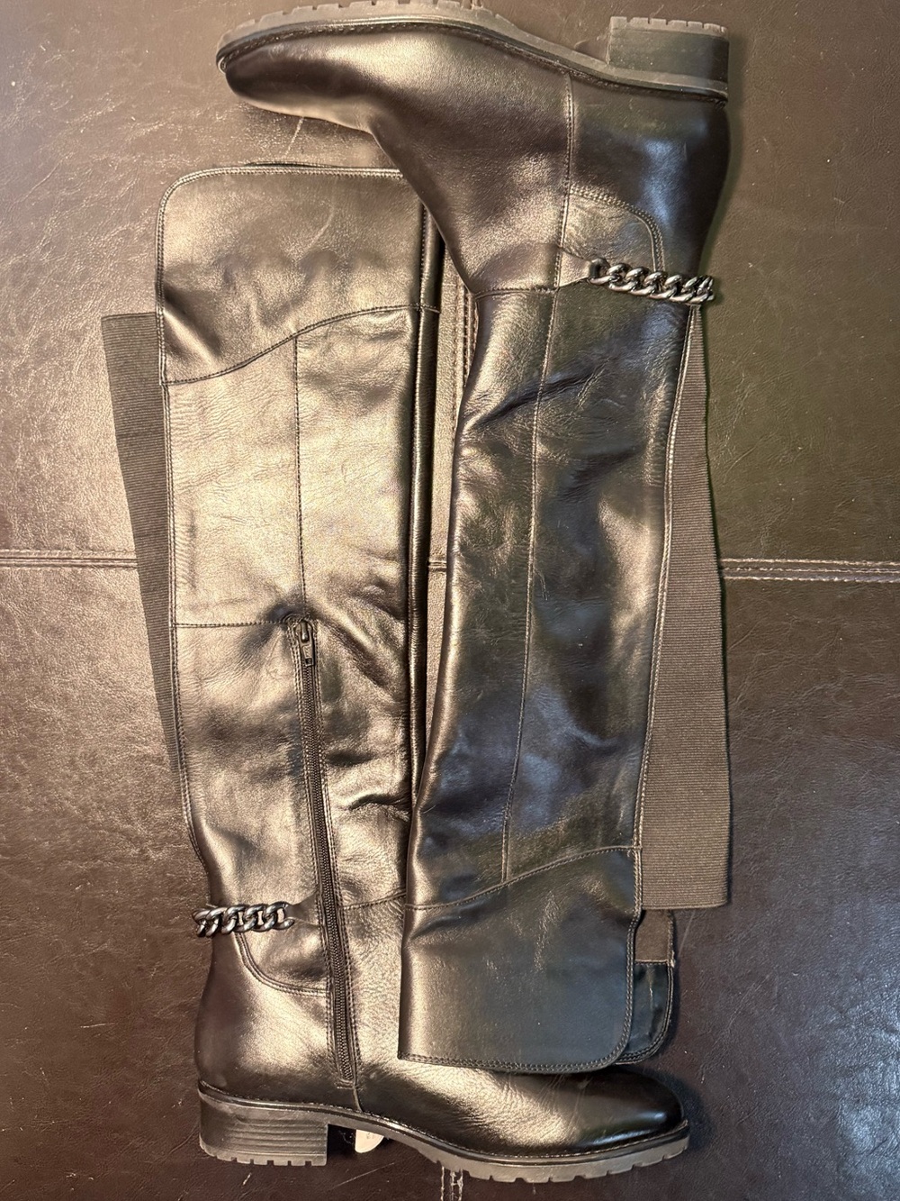 Black Over-the-Knee Chain-Trim Leather Kurt Geiger Boots